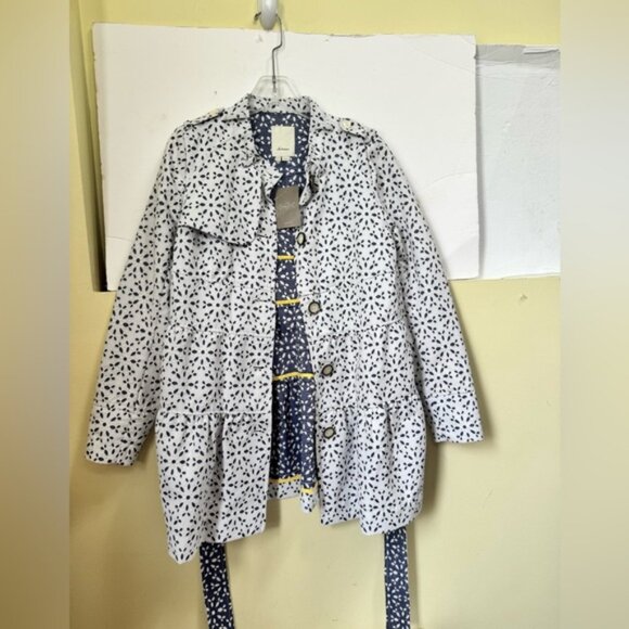 Anthropologie Elevenses NEW Eyelet Lace Trench Coat Jacket Cotton Lightweight 8 - Picture 3 of 16